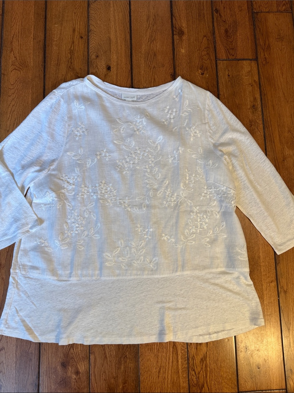 J. Jill White Embroidered Long-Sleeve Crewneck Top sz. XL